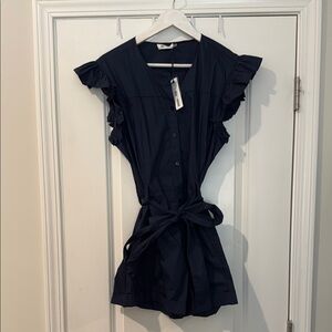 Navy Ruffle Sleeve Romper